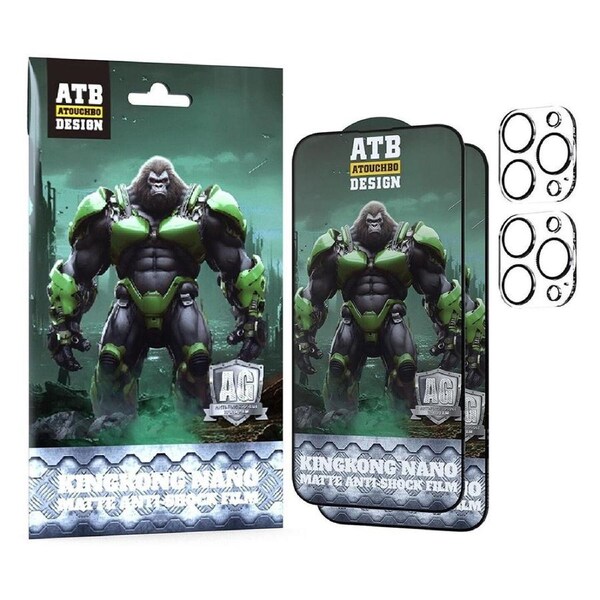 For iPhone 15 Pro Max 2 PCS Atouchbo Flexible Ceramic Nano Glass Film AG Matte/Anti-Glare Screen Protector+ 2PCS Camera Lens