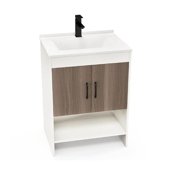 Costway 2-Door Bathroom Storage Sink Cabinet 63.5cm Toilet Wooden Durable Cabinet Grey