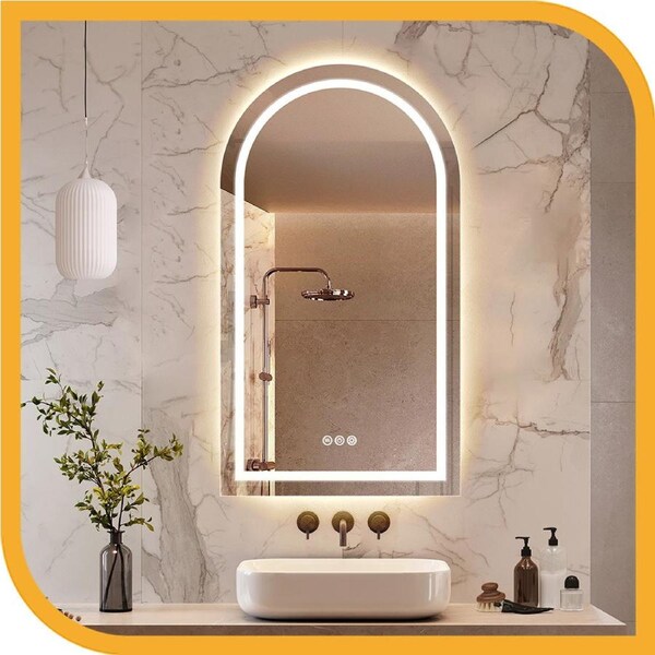 Simplus LED Arch Wall Mirror Bathroom Mirrors Anti-fog Makeup Mirror Backlit and Front Light 50x90CM