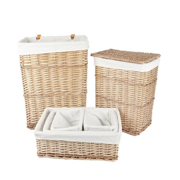 6 Pcs Wicker Storage Baskets With Liner Set