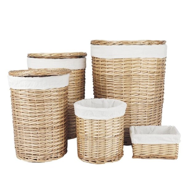 5 Pcs Wicker Storage Baskets With Liner Set