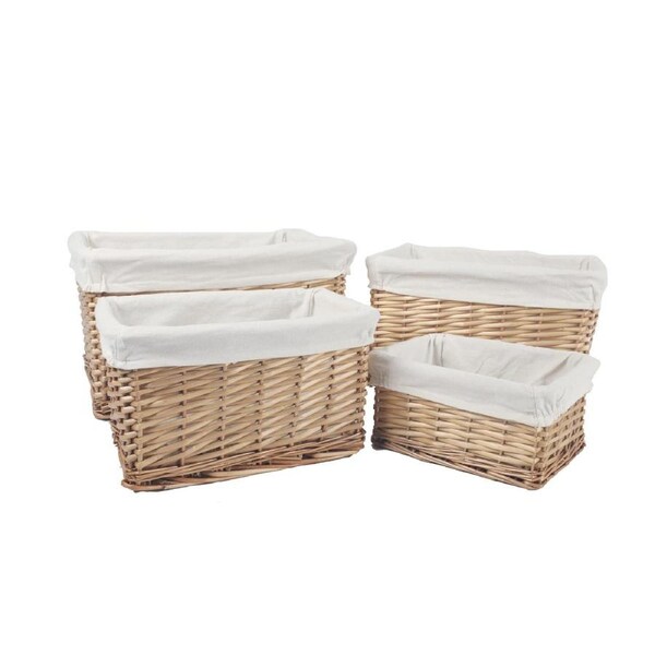4 Pcs Wicker Storage Baskets With Liner Set