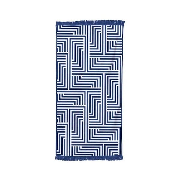 Rectangular Quick Dry Beach Towel with Tassel - Blue