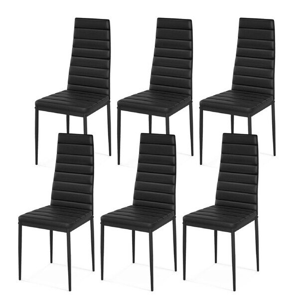Costway 6x Dining Chairs PVC Leather Seat High Backrest Armless Chairs Home Kitchen Black