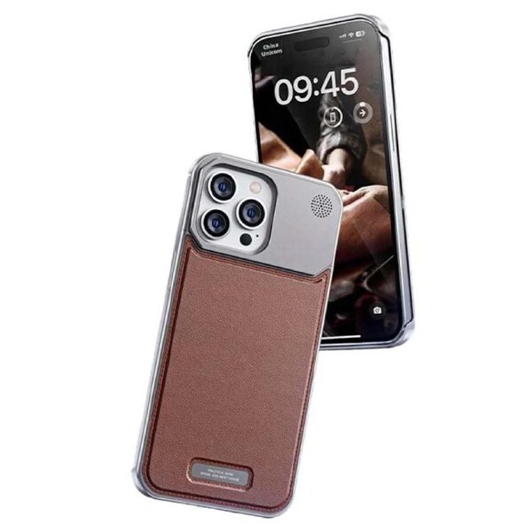 Pop Phones Metal Leather Frameless Aromatherapy Case (Suits iPhone 15 Pro) - Brown