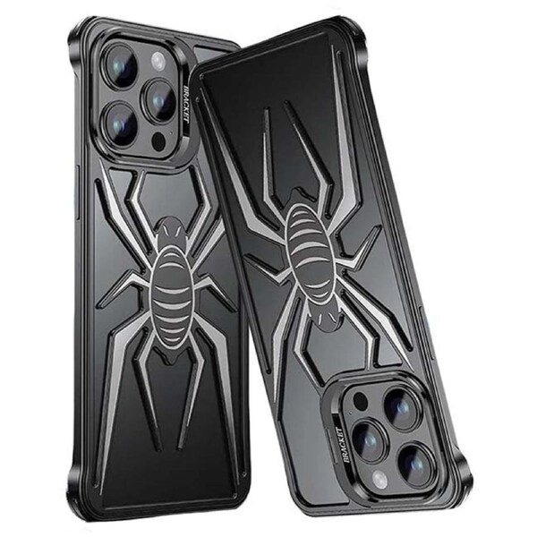 Pop Phones Metal Spider Hollow Case (Suits iPhone 15 Pro Max) - Black/White