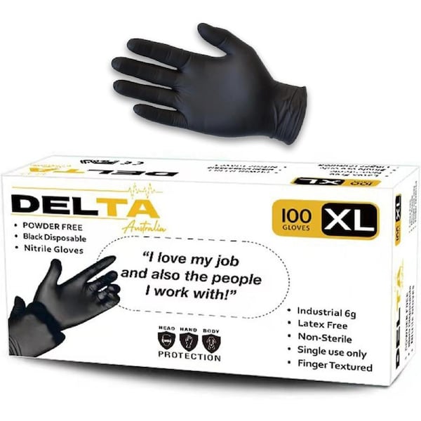 Box/100 Delta Industrial Powder free Black Nitrile Gloves 6gm - XLarge