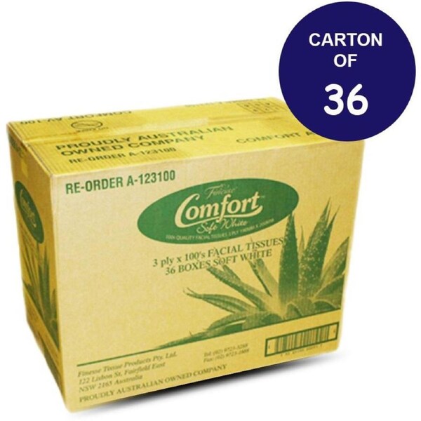 36/Carton Finesse Comfort Aloe Vera Facial Tissue 3 Ply - 100 Sheets/Box