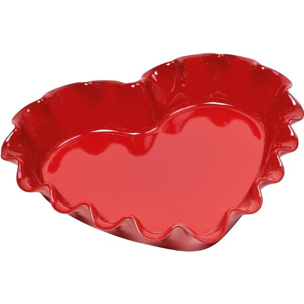 Emile Henry 33cm Ceramic Ruffled Heart Pie Dish Kitchen Baking Plate Burgundy