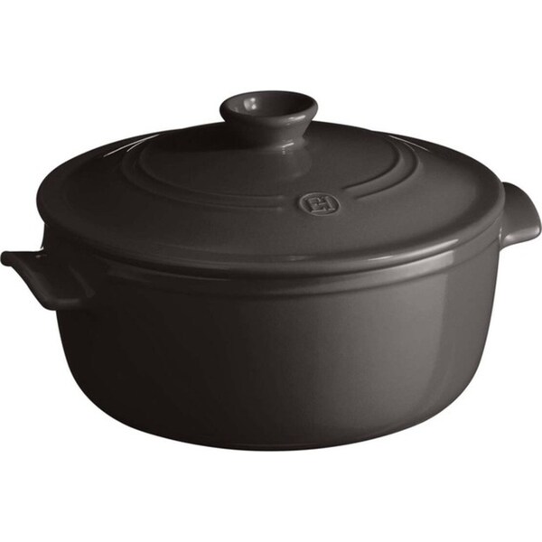 Emile Henry 2.6L/22cm Ceramic Round Stewpot Food Cooking Pot w/ Lid Charcoal