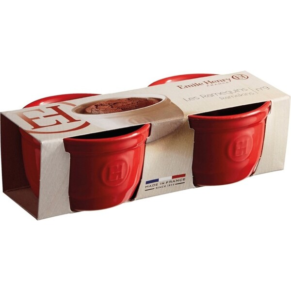 2pc Emile Henry 9cm Ceramic Ramekin Set Dessert/Brulee Baking Dish Burgundy