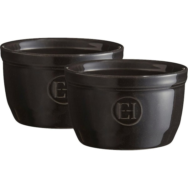 2pc Emile Henry 9cm Ceramic Ramekin Set Dessert/Brulee Baking Dish Charcoal