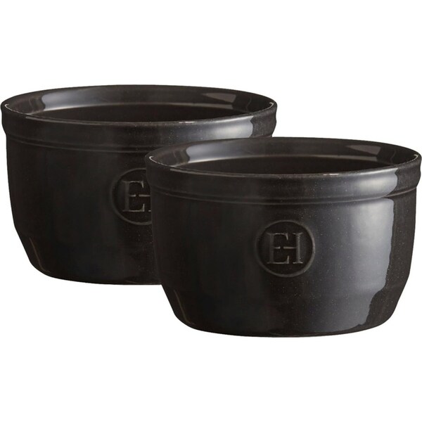 2pc Emile Henry 10cm Ceramic Ramekin Dessert/Brulee Baking Set Dish Charcoal