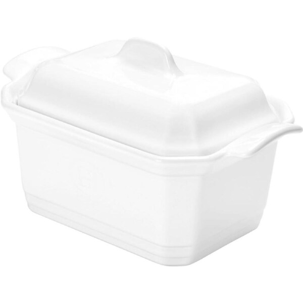 Emile Henry 19cm Ceramic Terrine & Press Flour Dish w/ Lid Oven Baking White