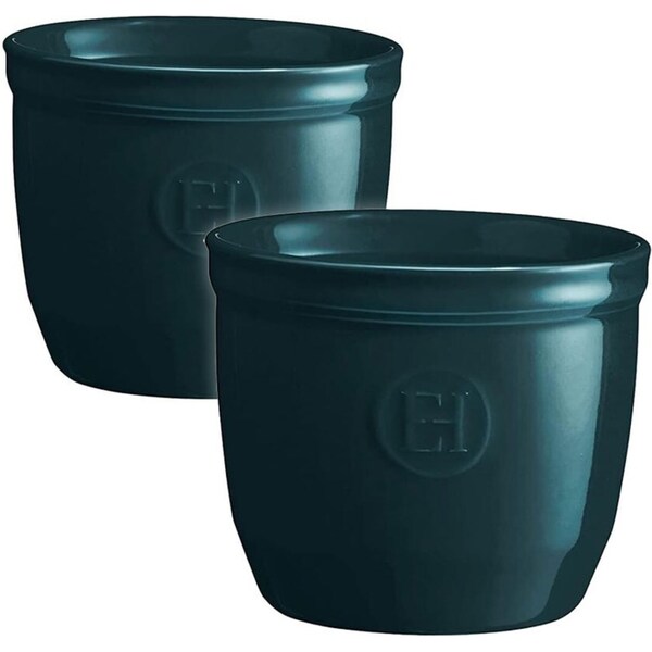 2PK Emile Henry 8cm Ceramic Ramekin Dessert/Creme Brulee Baking Dish Ocean Blue