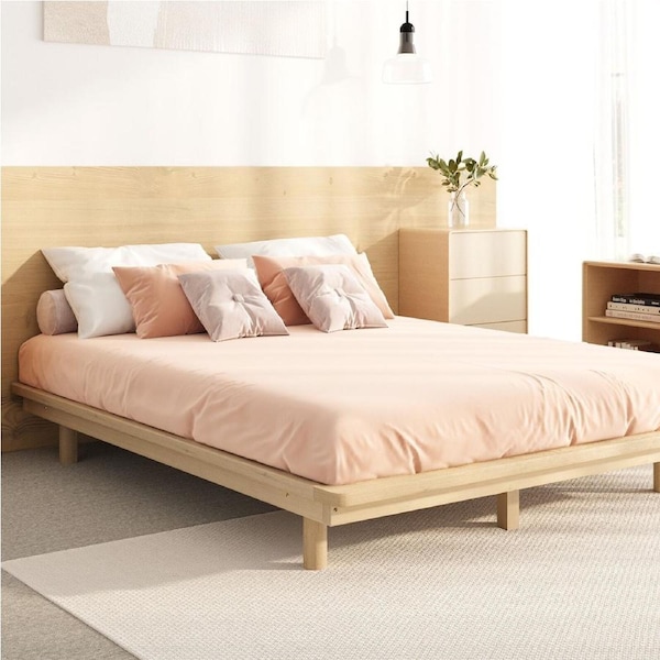 Oikiture Bed Frame Queen Size Wooden Timber Bed Base Floating Beds