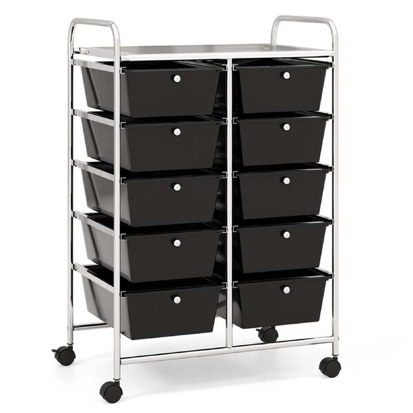 Costway Rolling Storage Cart Trolley w/10 Drawers Home Office Organizer Black
