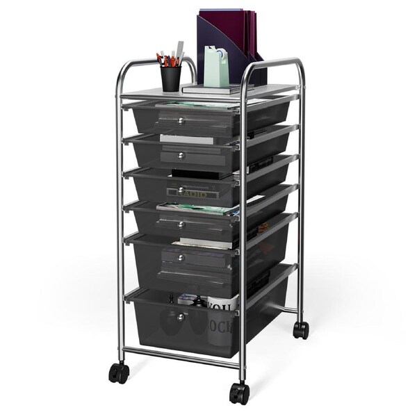 Costway 6-Drawer Storage Trolley Cart Home Office Rolling Tool Box File Organizer Black