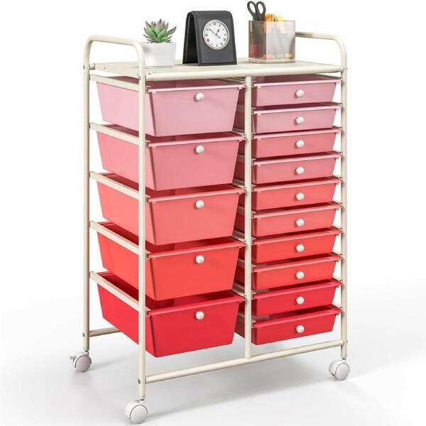 Costway Scrapbook Paper Storage Box Mobile Drawer Cart File Organizer Home Kitchen Pink