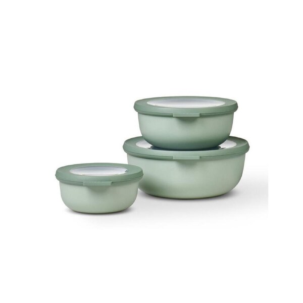 3pc Mepal Cirqula Food Bowl w/ Lid Set Round 350ml/750ml/1.25L Nordic Sage