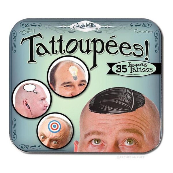 4pc Archie McPhee Tattoupees Temporary Bald Head Tattoos Sheet Set Party Gags