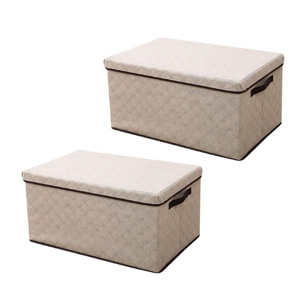 SOGA 2X Small Beige Non-Woven Diamond Quilt Grid Fabric Storage/ Organizer Box
