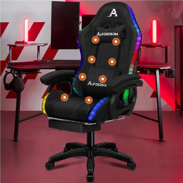 ALFORDSON LED Gaming Chair Office Massage Fabric Black