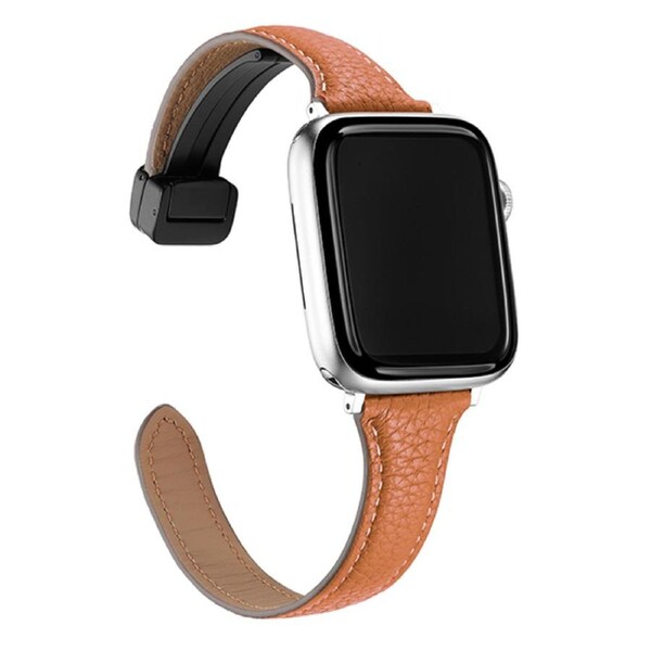 ZUSLAB Apple Watch Leather Band for 9/8/7 41mm- 6/SE/5/4/3/2 40mm 38mm Top Genuine Leather Replacement Strap - Dark Orange
