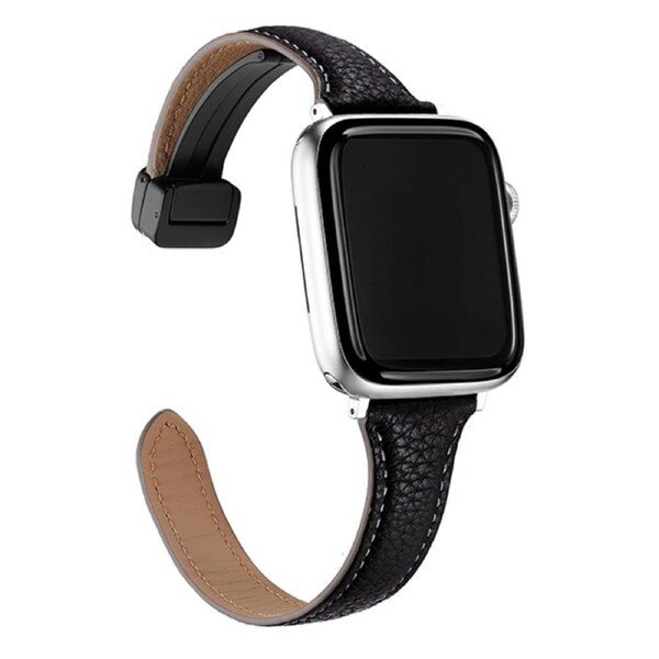 ZUSLAB Apple Watch Leather Band for 9/8/7 49mm 45mm- 6/SE/5/4/3/2 44mm 42mm Top Genuine Leather Replacement Strap - Black