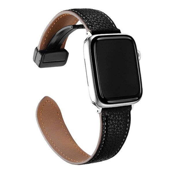 ZUSLAB Apple Watch Leather Band for 9/8/7 41mm- 6/SE/5/4/3/2 40mm 38mm Top Genuine Leather Replacement Strap - Black