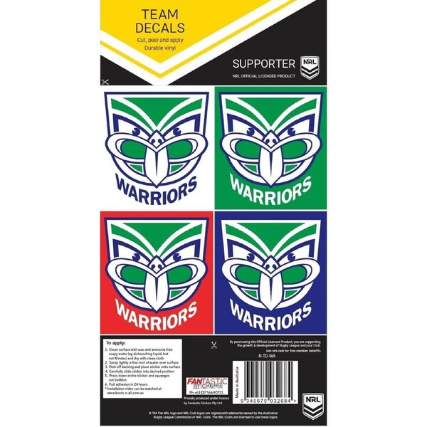 NRL Team Decal Sticker Set - New Zealand Warriors