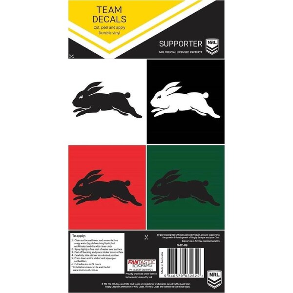 NRL Team Decal Sticker Set - South Sydney Rabbitohs