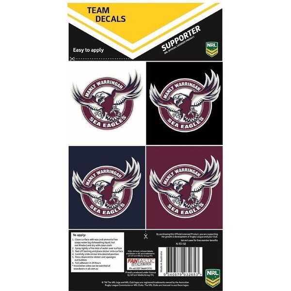 NRL Team Decal Sticker Set - Manly Sea Eagles