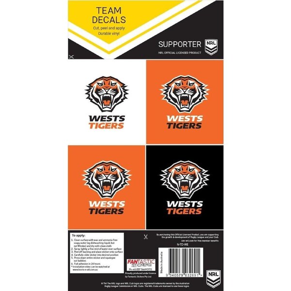 NRL Team Decal Sticker Set - West Tigers