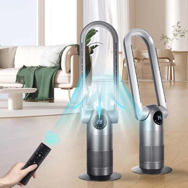 Electric Air Purification Bladeless Fan Rotation Tilt Head Remote Control 9 Timer Black