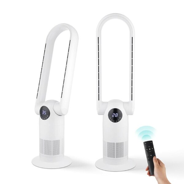 ACA Bladeless Floor Fan Cool Heat Airflow 9H Timer Remote Touch Control Home Office White