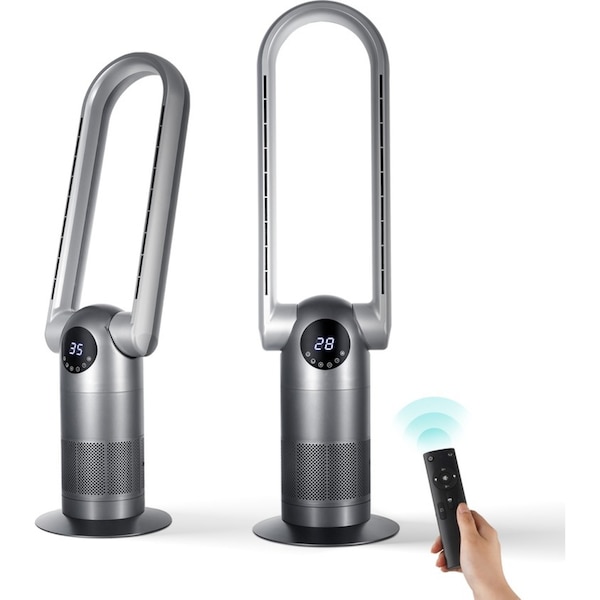 ACA Bladeless Floor Fan Cool Heat Airflow 9H Timer Remote Touch Control Home Office Black