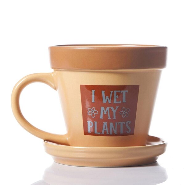 Boxer Gifts Ceramic Plant Pot Mug w/ Saucer Coffee Drinkware I Wet My Plants