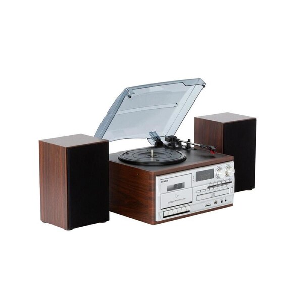Lenoxx Audio Home Entertainment System (Brown) Turntable, CDs, Vinyl, Wireless Streaming & More