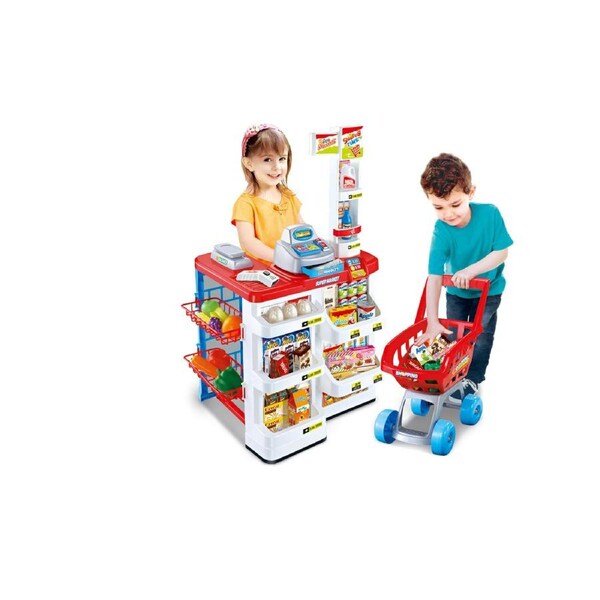 GEM Toys Children's Home Supermarket w/ Toy Cash Register, Trolly, Fruit & More