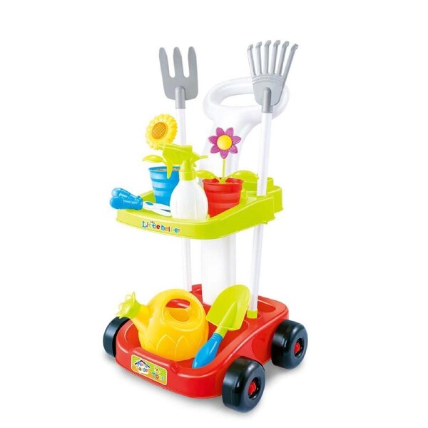 GEM Toys Children's Gardening Trolley Set with Fake Garden Tools for Toddlers