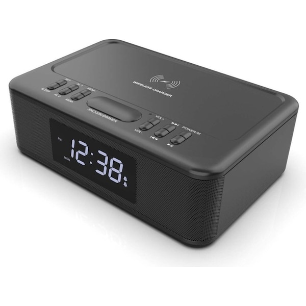 Lenoxx Alarm Clock with Wireless Phone Fast Charging & Wireless Streaming Connections