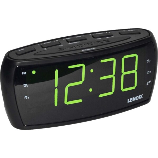 Lenoxx Large Number Alarm Clock & AM/FM Radio, Bold Green LED Time Screen
