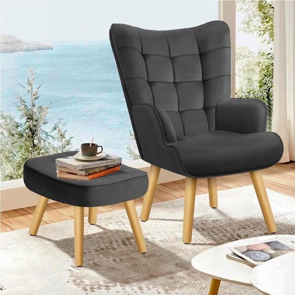 ALFORDSON Velvet Armchair & Footstool Set