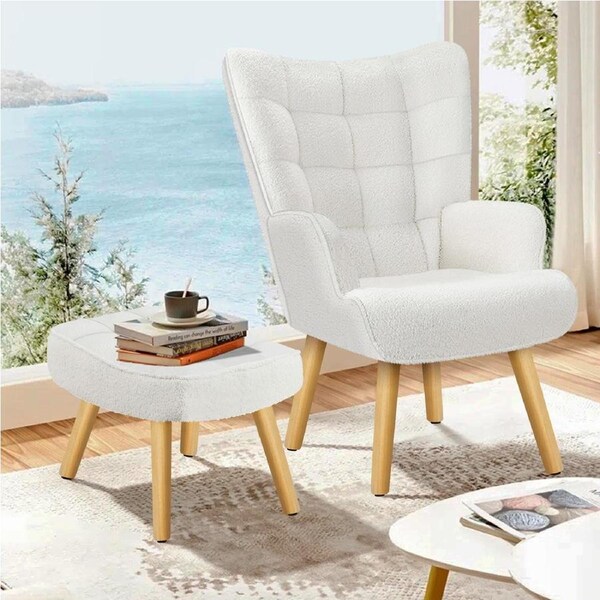 ALFORDSON Armchair & Footstool Accent Set Boucle