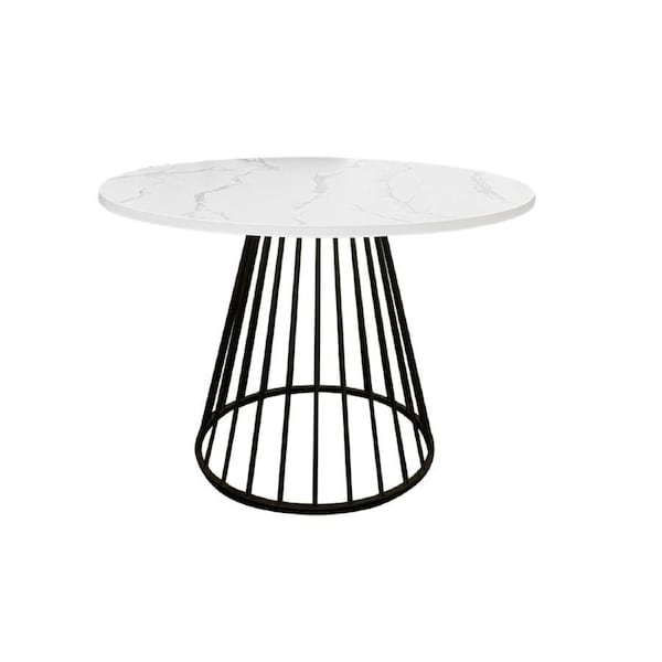 HomeStar Matilda Round Faux Marble Kitchen Dining Table 110cm Metal Legs White/Black