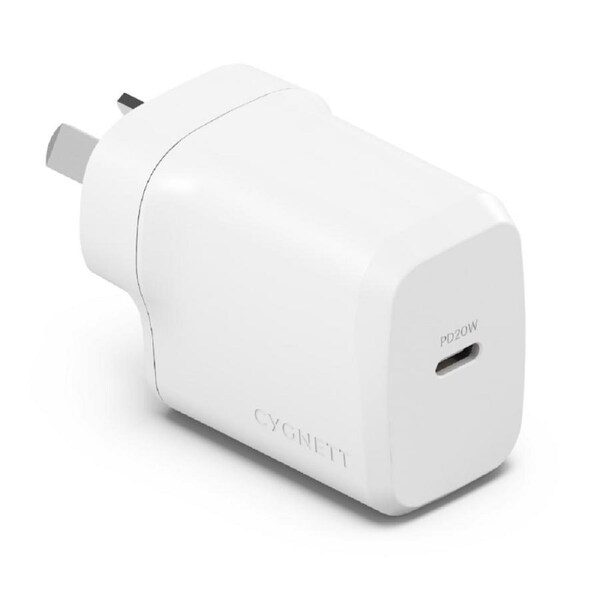 Cygnett PowerPlus 20W USB-C PD Fast Wall Charger White, Palm-Size, Portable [CY4732PDWCH]