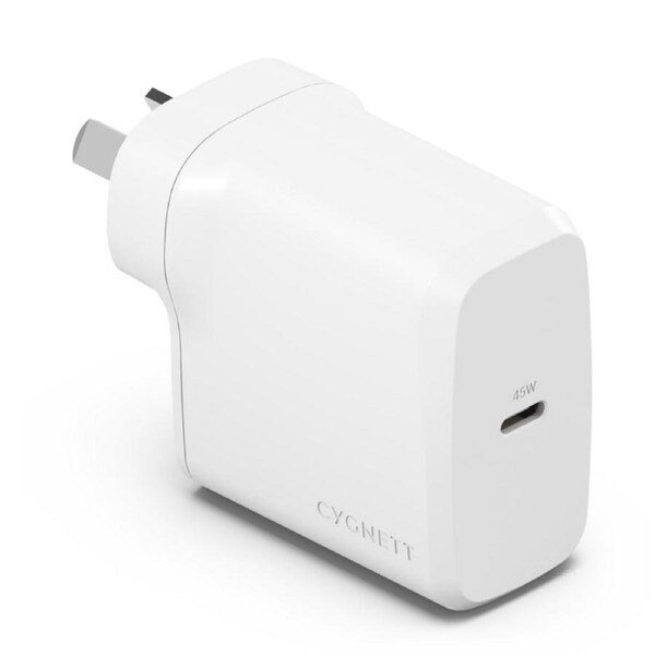 Cygnett PowerPlus 45W USB-C PD GaN Fast Wall Charger, Palm-Size, Portable [CY4738PDWCH]