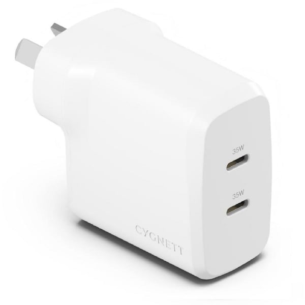 Cygnett PowerPlus 35W Dual Port USB-C PD Fast Wall Charger, Travel-Ready [CY4774PDWCH]