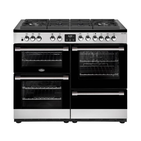 Belling 110cm Cookcentre Gas Thru Glass Range Cooker Oven Grill Stainless Steel